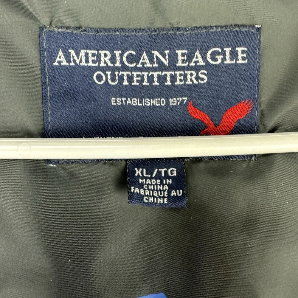 Vtg Y2K American‎ Eagle Reversible Down Puffer Vest Men's XL Orange Black Logo
